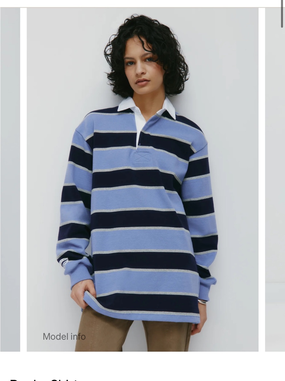 KOTN Striped Rugby Polo Top in Light Blue and Navy